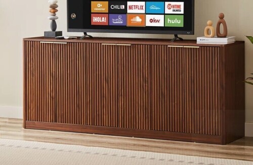George Oliver Modern Wavy Sideboard With Curved Contour, 6-Door Storage Cabinet in Walnut New in Box $599