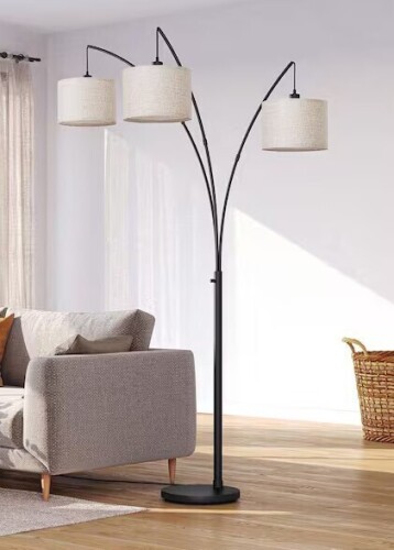 EDISHINE 83 in. Beige Finish 3-Light Smart Dimmable E26 Tree Floor Lamp for Living Room with Linen Drum Shade New In Box $299