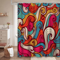 Bungalow Rose Waterproof Colorful Doodle Abstract Waves Shower Curtain with 12 Hooks / iDesign Watercolor Floral Polyester Shower Curtain / Assorted New Assorted
