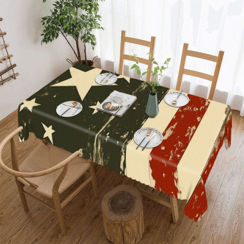 George Oliver 60" x 120 Independence Day Distressed Flag Star Tablecloth Scalloped, for Rectangular Table, Event & Home New In Box $99