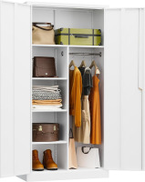 SISESOL White Wardrobe Cabinet with Lock and Hanging Rod, 72" Armoire Closet with Shelf, Lockable Storage Locker, Metal Storage Cabinet with Locking Doors $499