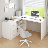 HSH White L Shaped Computer Corner Desk with 3 Storage Drawers 55 inch | Reversible Home Office Corner Desk with 2 Open Side Shelves Modern Wood Executive L Desks for Bedroom, Study Workstation New Open Box $399