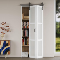 WIN STELLAR 36" x 84" Paintable Bifold Barn Door with 3 Lite Frosted Tempered Glass | Pre-Assembled Solid Core Panels Bi Fold Barn Door with Effective Sound Insulation, White Primed Finish, Hardware Kit Included New in Box $399