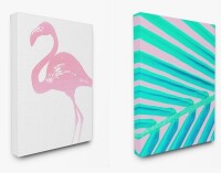 Ivy Bronx Neon Flamingo Palm Leaf Print 2 pc Canvas Wall Art by House of Lulu, 16" x 20" New $199