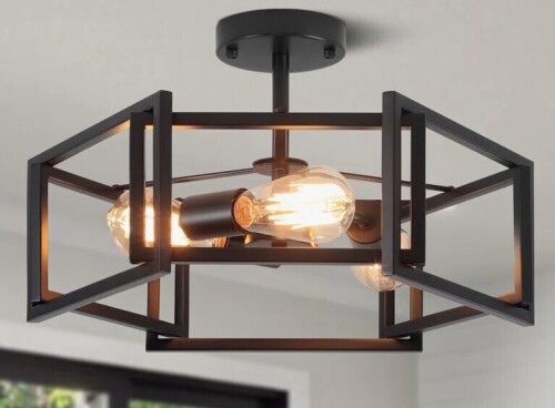 17 Stories Lepe 3-Light Dimmable Large Geometric Semi Flush Mount Ceiling Light Fixture $299