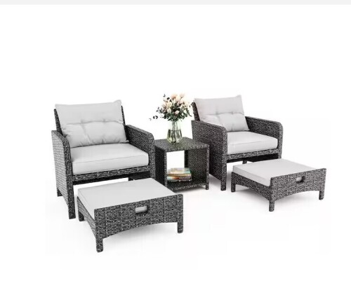 Pamapic 5-Pieces Wicker Patio Furniture Set Outdoor Patio Chairs with Ottomans, Gray Cushions New in Box $699