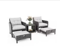 Pamapic 5-Pieces Wicker Patio Furniture Set Outdoor Patio Chairs with Ottomans, Gray Cushions New in Box $699