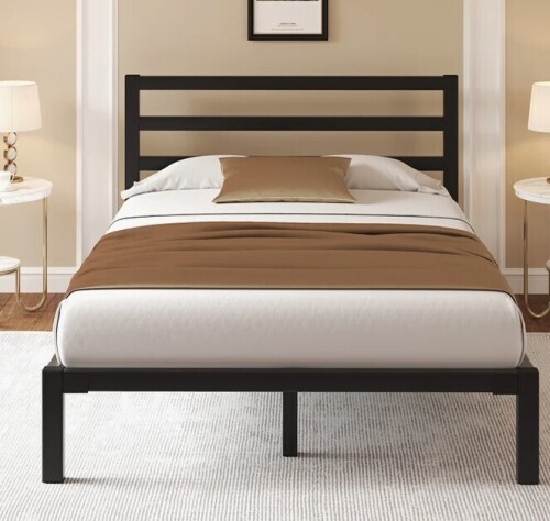 Ebern Designs Queen Elegant Metal Bed Frame with Classic Headboard, Under-Bed Storage, Easy Assembly, Black New in Box $399