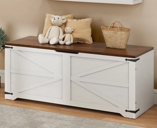 Gracie Oaks Farmhouse Storage Trunk Organizer Chest Bench Trunk With 2 Safety Hinges New in Box $299