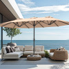 Arlmont & Co. Belmira 15' Rectangular Patio Market Umbrella with Stand Base, Beige, New in Box $499