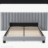 Finch James Gramercy Modern Upholstered Platform Bed with Channel Tufted Extended Headboard, Queen Size, Grey Velvet, New in Box $599