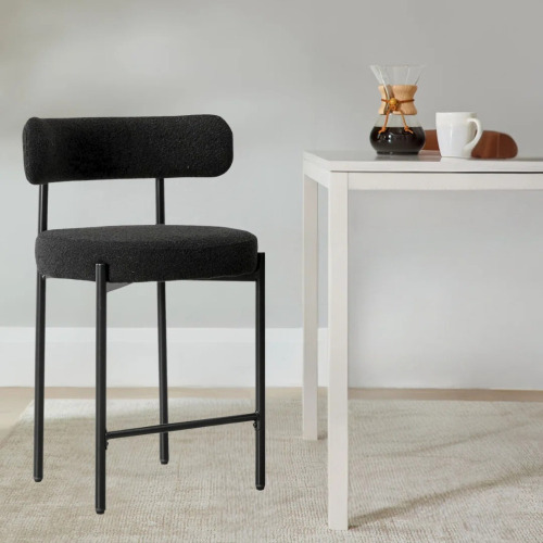 Ebern Designs Najira Upholstered Counter Stool with Metal Frame, Black PU, New in Box $499