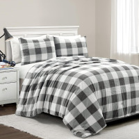 Lush Decor Plaid Ultra Soft Faux Fur Comforter King Size 3 Piece Set Light Gray - Gray Bedding Set King Comforters - Plaid Comforter New In Box $299