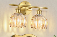Mercer41 2-Light Vanity Light With Amber Tulip Glass Shades, Modern Bathroom Wall Lighting For Bedroom, Kitchen, Living Room New In Box $299