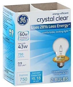 GE 60W Halogen Light Bulb 2-Pack New In Box