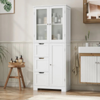 Red Barrel Studio Yeghia 56.6? H Freestanding White Bathroom Cabinet with Adjustable Shelf, Wood Storage Cabinet, New in Box $399