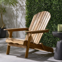 English Elm Christopher Knight Home Folding Adirondack Chair Acacia Wood Outdoor Lounge Seat With Slatted Back, Wide Arms, Durable Comfort - Teak, New in Box $29o