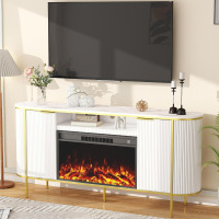 Vrmuxita Fluted Fireplace TV Stand: 70" White Entertainment Center with 30" Electric Fireplace, TV Console for 80 inch TVs, Luxury Media Console with Faux Marble Top for Living Room (White) $499