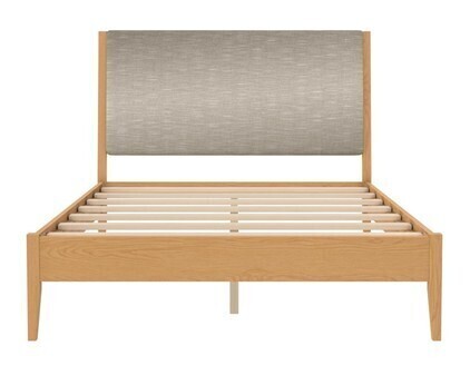 DHP Dacin Wood Bed Frame with Upholstered Headboard, Queen, Beige, Linen, (2 Boxes), New in Box $499