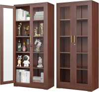 Polup 71" Wood Grain Metal Glass Display Cabinet with Security Lock | 5-Tier Curio Case & Tempered Doors, 4 Adjustable Shelves, Heavy-Duty China Storage for Living Room, School & Commercial New In Box $499
