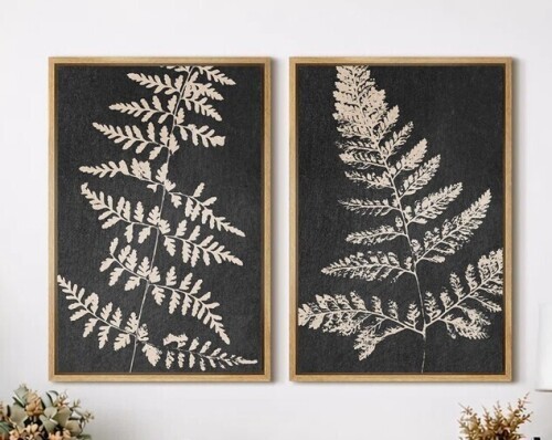 IDEA4WALL Minimal Botanical "Dark Gray & Tan Leaf Fern Artwork, Neutral Minimalist Modern Rustic Wall Pictures, Framed Canvas Giclee Print 2 Pieces Wall Art Set" (Set of 2), 24" x 16" New In Box $199