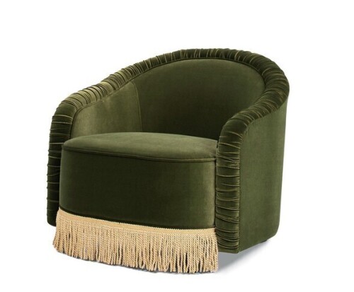 Jennifer Taylor Home Serena 31.5" Ruched Barrel Back Accent Arm Chair and Ottoman 2 Piece Set with Bullion Fringe, Olive Green New in Box 2 Boxes $1299
