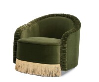 Jennifer Taylor Home Serena 31.5" Ruched Barrel Back Accent Arm Chair and Ottoman S2 Piece Set with Bullion Fringe, Olive Green New in Box $1299