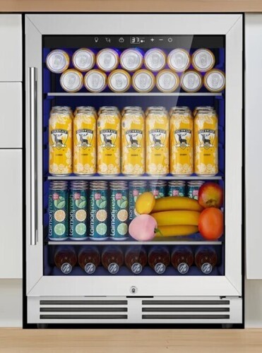 Tittla 24" Beverage Refrigerator, 200-Can Capacity, Built-In/Freestanding, Glass Shelves, Dual Handle Options, Reversible Door & Safety Lock New in Box $799