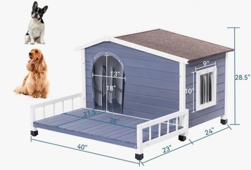 Archie & Oscar Large Wooden Dog House with Terrace and Waterproof Roof, Ideal for Small and Medium Dogs $299