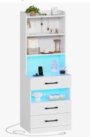 Ivy Bronx Manech 51.8" Tall Nightstand with Charging Station and LED Lights in White New in Box $499
