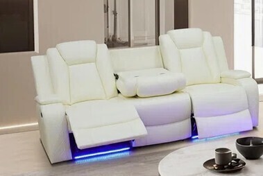 Ivy Bronx Vegan Leather Power Reclining Living Room Sofa in Cream New Floor Model On Working $2999
