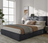 Latitude Run Fehi Upholstered Bed Frame with Headboard, 4 Storage Drawers?Charging Station, Sensor Night Lights New in Box $599
