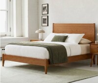 Latitude Run Mid-Century Modern Solid Bamboo Wood King Size Sled Platform Bed Frame With Wood Slats And Metal Support, Sleigh Bed, No Box Spring Needed,Easy Assembly $799