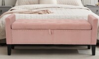 UDAX Storage Ottoman Bench, Velvet Upholstered Footstool for Bedroom and Living Room, Frosted Flannel Seat with Storage, Wooden Legs & Metal Rivets, Pink New in Box $499