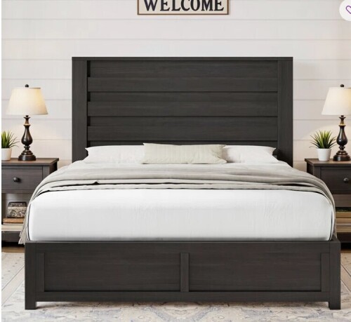 Ebern Designs Louby Full Size 49" Farmhouse Platform Bed, Black $499