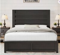 Ebern Designs Louby Full Size 49" Farmhouse Platform Bed, Black $499