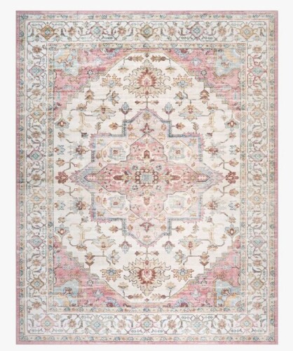 HGTV Everyday Chic Machine Washable Indoor Rug, Printed Soft Flannel Polyester with Non-Slip Backing, Zahra Pink 8 x 10 New $399