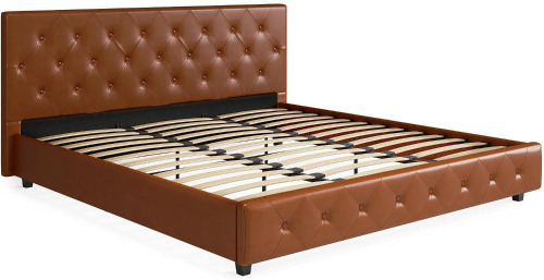 DHP Dakota Upholstered Platform Bed, King, Camel Faux Leather (2 Boxes) New In Box $499