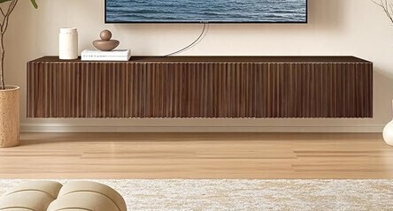 ZYBT 70.7" Floating TV Stand, Modern Wall Mount Entertainment Center TV Shelf, Media Console Under TV Storage Cabinet with Fluted Doors, TV Consoles for Living Room, Floating Cabinet for Wall (Walnut) New In Box $399