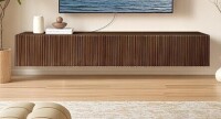 ZYBT 70.7" Floating TV Stand, Modern Wall Mount Entertainment Center TV Shelf, Media Console Under TV Storage Cabinet with Fluted Doors, TV Consoles for Living Room, Floating Cabinet for Wall (Walnut) New In Box $399