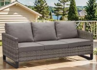 Opohoro Gray Wicker Outdoor Couch, Rattan Wicker 3-Seat Sofa High Back Couch with Gray Cushions for Garden Backyard New in Box $799