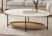 Wade Logan Beaumont Oval Coffee Table with Lower Tray Shelf, White & Natural Wood Finish, Metal Frame New in Box $599