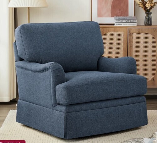Latitude Run Madelina 32.7" W Swivel Armchair with Round Arms in Blue New In Box $699