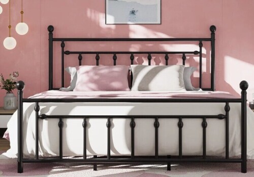 Laurel Foundry King Modern Farmhouse Edsall Metal Platform Bed with Slatted Headboard and Footboard New Open Box $899