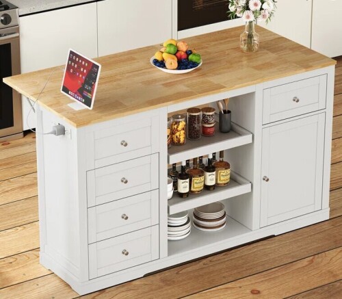 Red Barrell Studio Updated Height Kitchen Island with Drop Leaf and Charge Station New in Box $499
