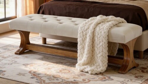 August Grove 55" Upholstered End Of Bed Bench, Solid Wood Tufted Entryway Bench New in Box $499