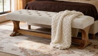 August Grove 55" Upholstered End Of Bed Bench, Solid Wood Tufted Entryway Bench New in Box $499