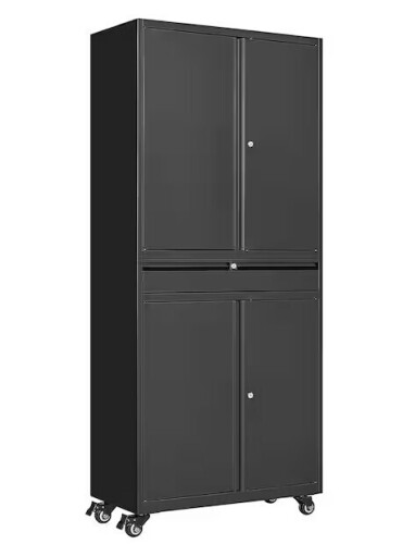 Lissimo 31.5 in. W x 72.8 in. H x 15.7 in. D Adjustable 2-Shelf Steel Freestanding Cabinet with 4 Door Drawer on Wheel in Black New in Box $499