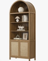 Bayou Breeze 84.25''H Rattan Arched Bookcase With Adjustable Shelf in Caramel New in Box $499