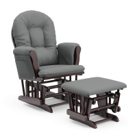 Baby Relax Huntington Nursery Glider & Ottoman, Brown Wood with Light Gray Microfiber Cushions, New in Box $299
